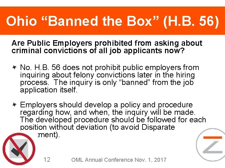 Ohio “Banned the Box” (H. B. 56) Are Public Employers prohibited from asking about