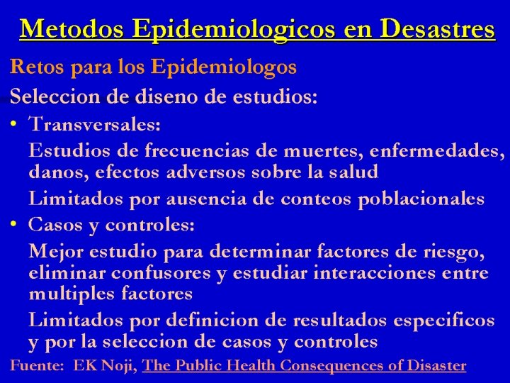 Métodos Epidemiológicos en Desastres 