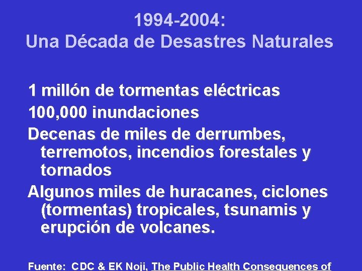 1994 -2004: Una Década de Desastres Naturales 1 millón de tormentas eléctricas 100, 000