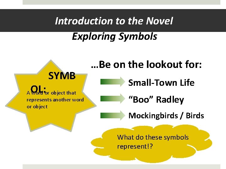 Introduction to the Novel Exploring Symbols OL: SYMB A word or object that represents
