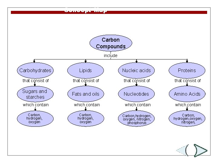 Concept Map Section 2 -3 Carbon Compounds include Carbohydrates Lipids Nucleic acids Proteins that