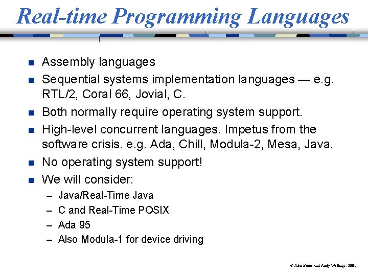 Real-time Programming Languages n n n Assembly languages Sequential systems implementation languages — e. Real-time Programming Languages n n n Assembly languages Sequential systems implementation languages — e.