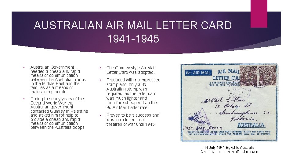 AUSTRALIAN AIR MAIL LETTER CARD 1941 -1945 • • Australian Government needed a cheap