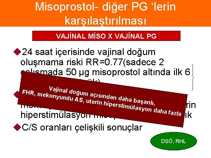 Misoprostol- diğer PG ‘lerin karşılaştırılması VAJİNAL MİSO X VAJİNAL PG u 24 saat içerisinde