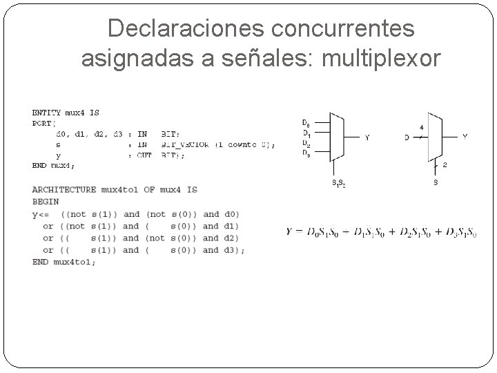 Declaraciones concurrentes asignadas a señales: multiplexor 