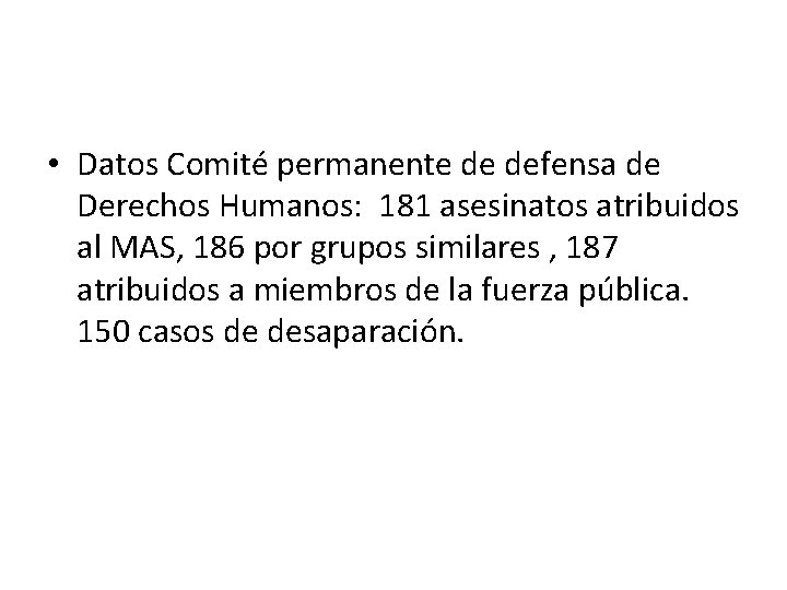  • Datos Comité permanente de defensa de Derechos Humanos: 181 asesinatos atribuidos al