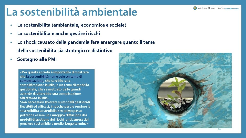 La sostenibilità ambientale • Le sostenibilità (ambientale, economica e sociale) • La sostenibilità è