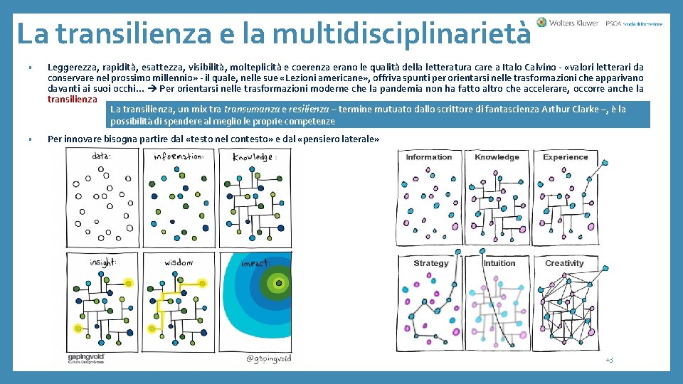 La transilienza e la multidisciplinarietà • Leggerezza, rapidità, esattezza, visibilità, molteplicità e coerenza erano