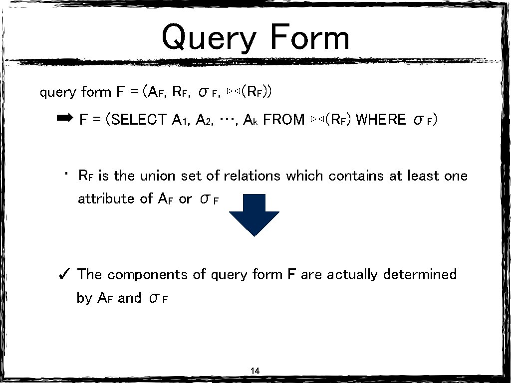 Query Form query form F = (AF, RF, σF, ▹◃(RF)) ➡ F = (SELECT Query Form query form F = (AF, RF, σF, ▹◃(RF)) ➡ F = (SELECT