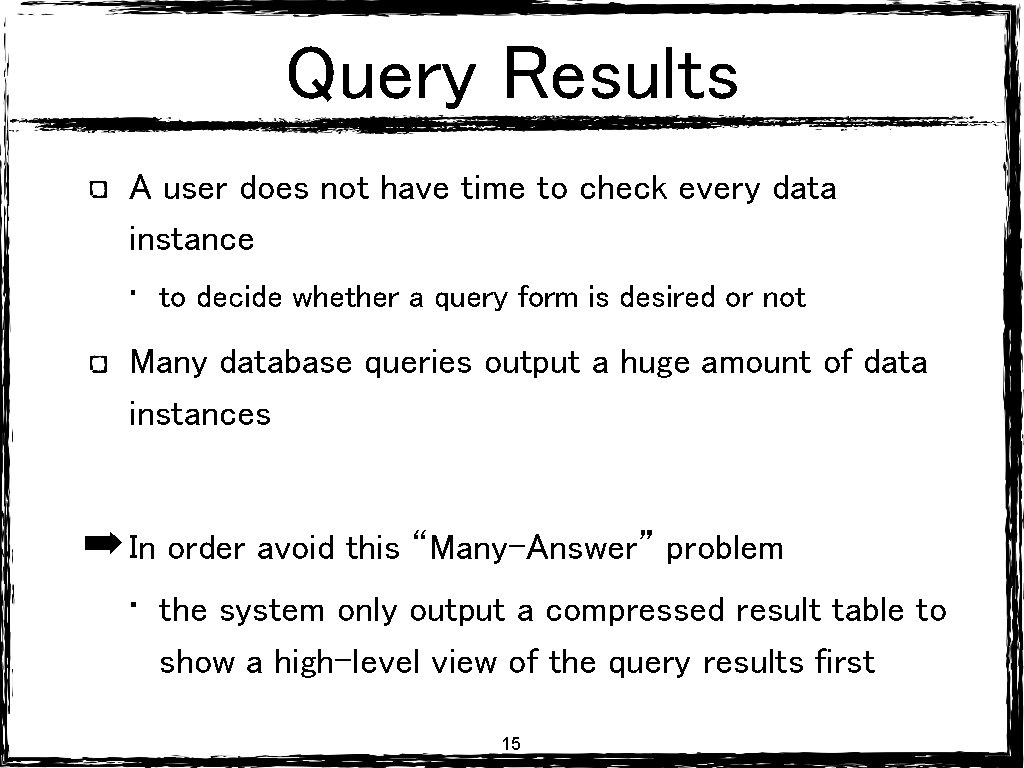 Query Results A user does not have time to check every data instance • Query Results A user does not have time to check every data instance •