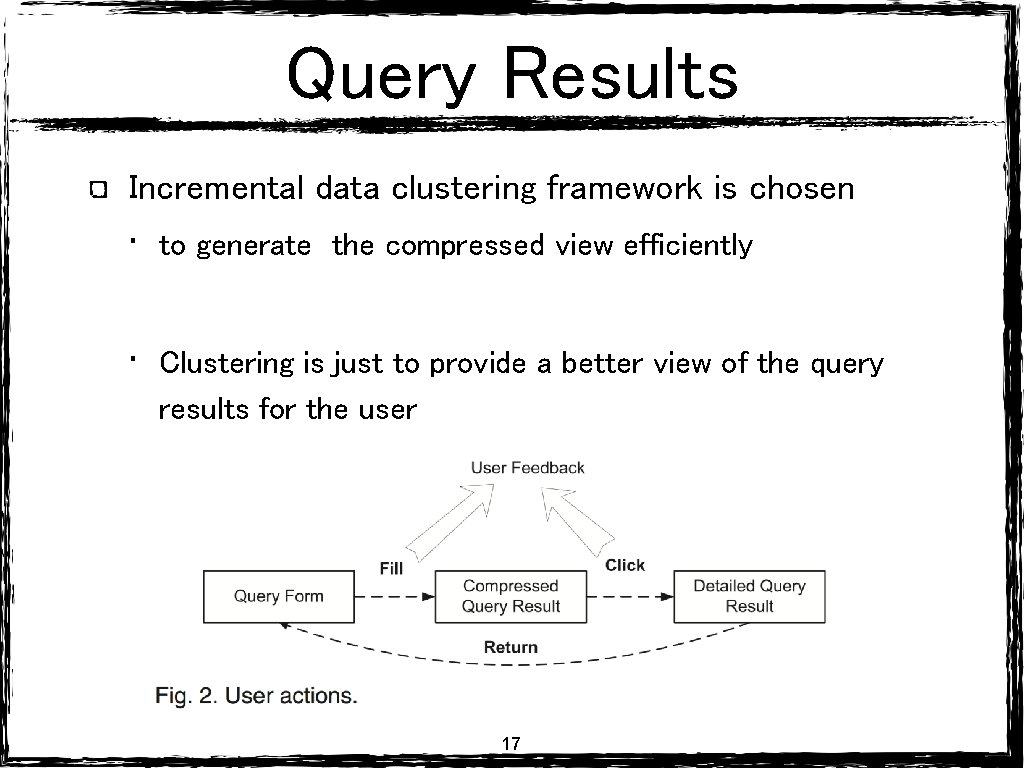 Query Results Incremental data clustering framework is chosen • to generate the compressed view Query Results Incremental data clustering framework is chosen • to generate the compressed view