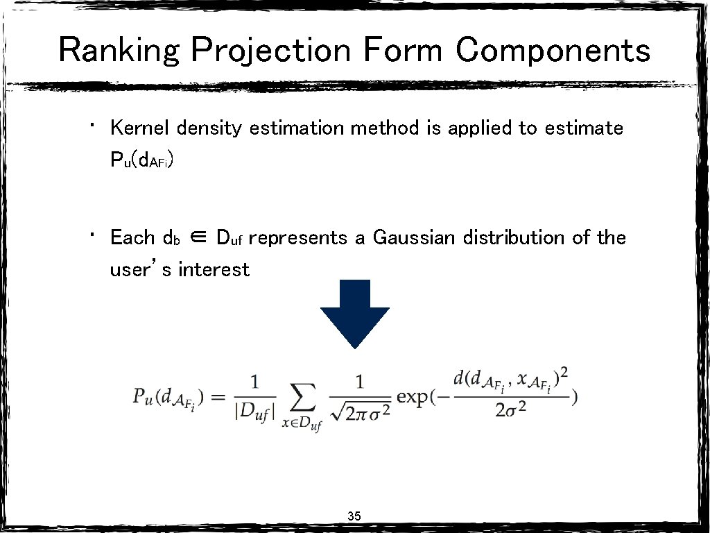 Ranking Projection Form Components • Kernel density estimation method is applied to estimate Pu(d. Ranking Projection Form Components • Kernel density estimation method is applied to estimate Pu(d.