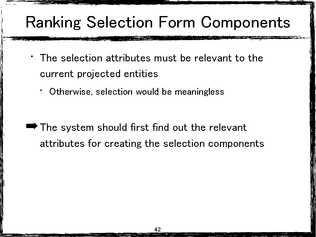 Ranking Selection Form Components • The selection attributes must be relevant to the current Ranking Selection Form Components • The selection attributes must be relevant to the current