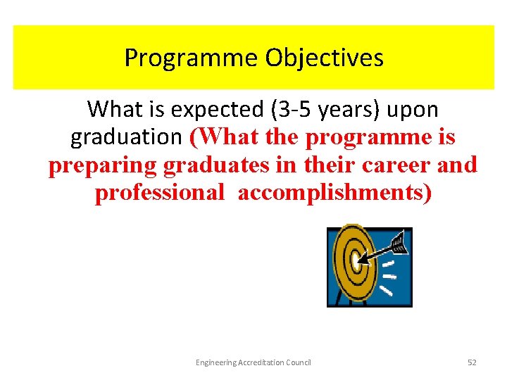 Programme Objectives What is expected (3 -5 years) upon graduation (What the programme is