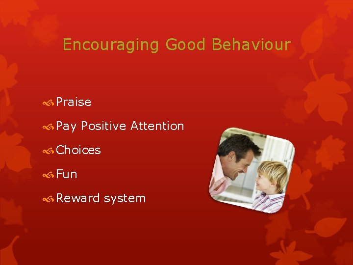 Encouraging Good Behaviour Praise Pay Positive Attention Choices Fun Reward system 