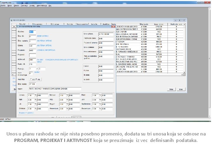 Unos u planu rashoda se nije nista posebno promenio, dodata su tri unosa koja
