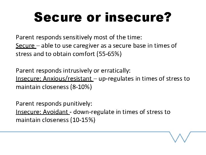 Secure or insecure? Parent responds sensitively most of the time: Secure – able to