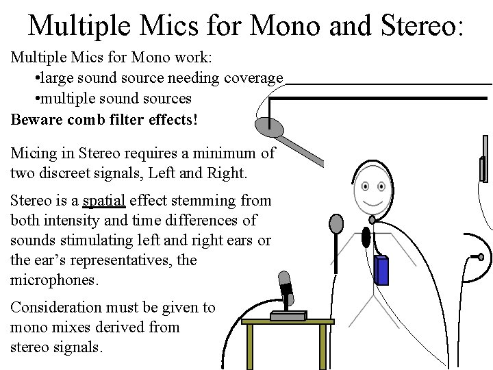 Multiple Mics for Mono and Stereo: Multiple Mics for Mono work: • large sound