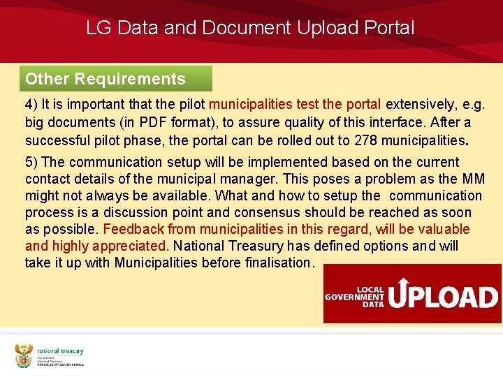 LG Data and Document Upload Portal Other Requirements 4) It is important that the