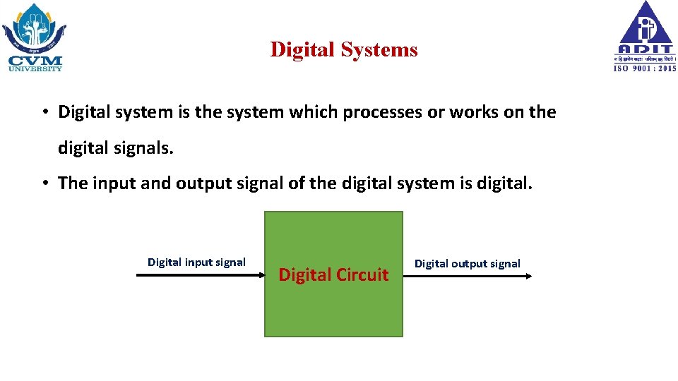 Digital Systems • Digital system is the system which processes or works on the