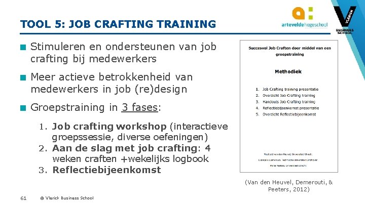 TOOL 5: JOB CRAFTING TRAINING Stimuleren en ondersteunen van job crafting bij medewerkers Meer