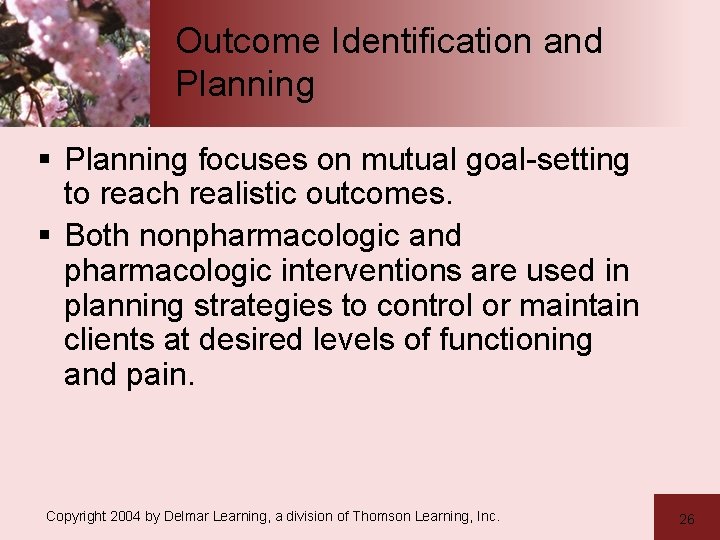 Outcome Identification and Planning § Planning focuses on mutual goal-setting to reach realistic outcomes.