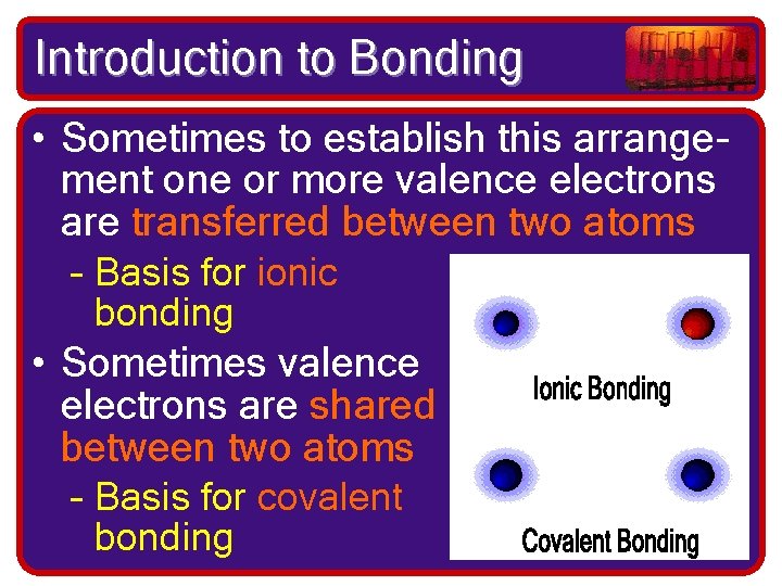 Introduction to Bonding • Sometimes to establish this arrangement one or more valence electrons