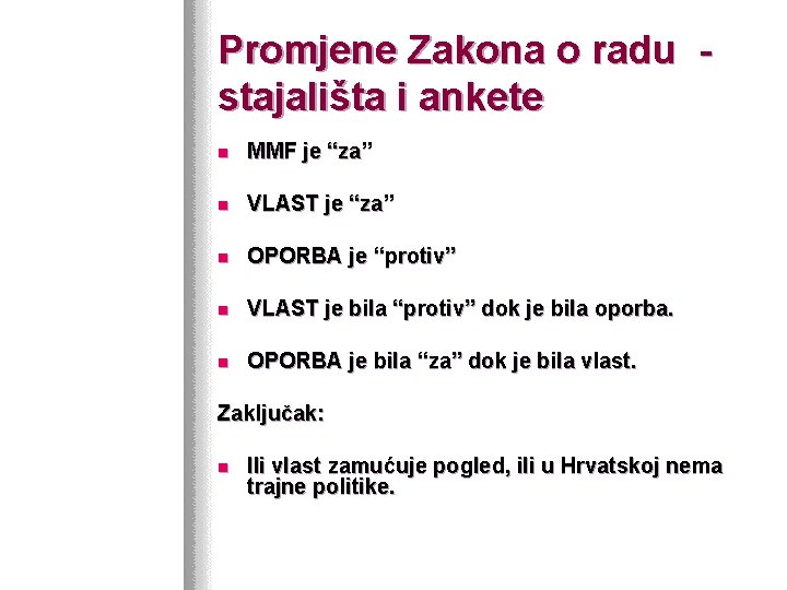 Promjene Zakona o radu stajališta i ankete n MMF je “za” n VLAST je