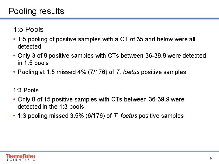 Pooling results 1: 5 Pools • 1: 5 pooling of positive samples with a