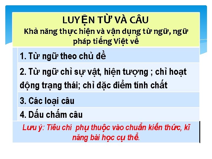 LUYỆN TỪ VÀ C U Khả năng thực hiện và vận dụng từ ngữ,