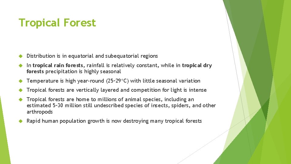 Tropical Forest Distribution is in equatorial and subequatorial regions In tropical rain forests, rainfall