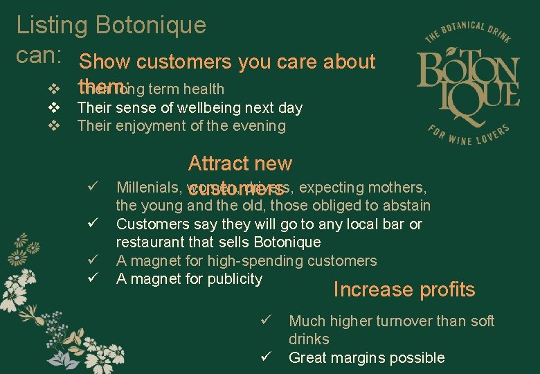 Listing Botonique can: Show customers you care about v v v them: Their long