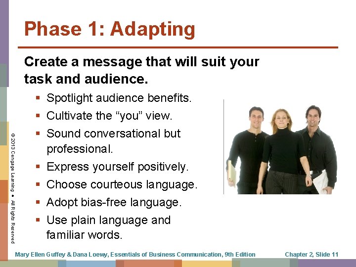 Phase 1: Adapting Create a message that will suit your task and audience. ©