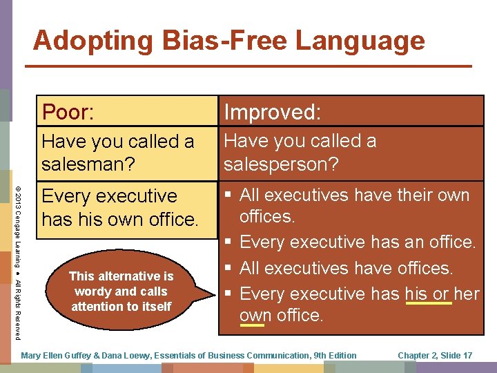 Adopting Bias-Free Language © 2013 Cengage Learning ● All Rights Reserved Poor: Improved: Have