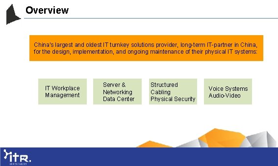 Overview China’s largest and oldest IT turnkey solutions provider, long-term IT-partner in China, for