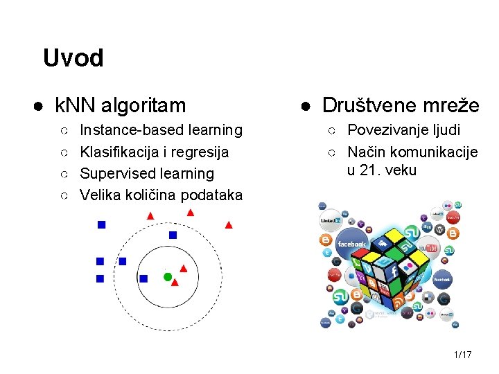 Uvod ● k. NN algoritam ○ ○ Instance-based learning Klasifikacija i regresija Supervised learning