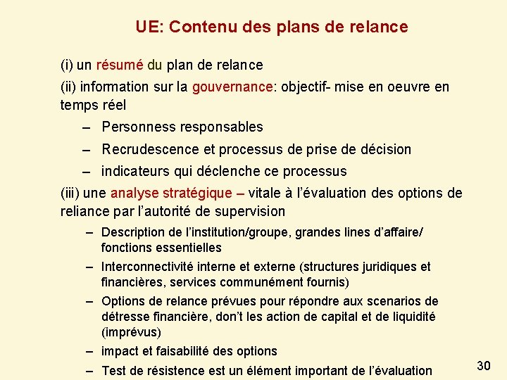 UE: Contenu des plans de relance (i) un résumé du plan de relance (ii)