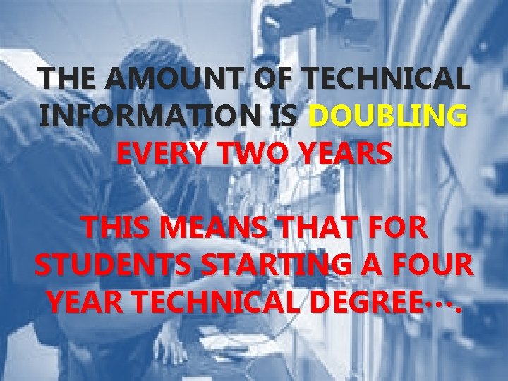 THE AMOUNT OF TECHNICAL INFORMATION IS DOUBLING EVERY TWO YEARS THIS MEANS THAT FOR