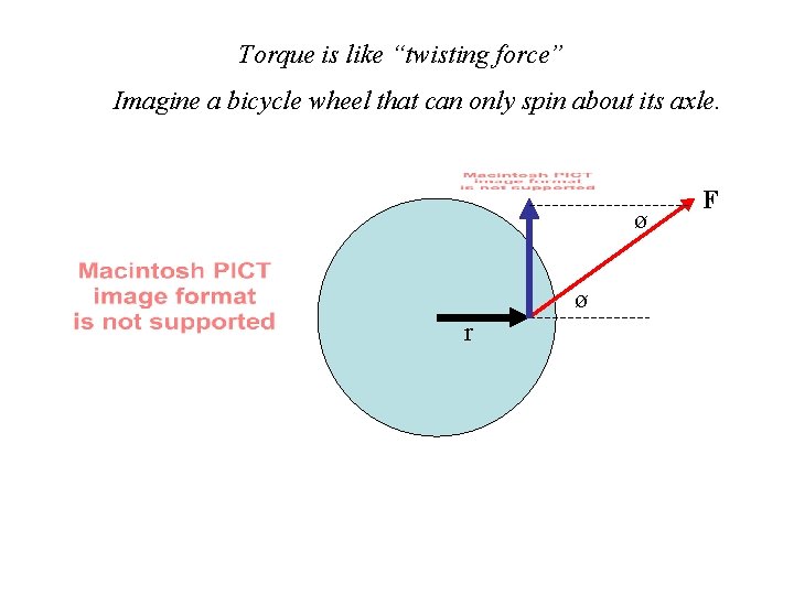 Torque is like “twisting force” Imagine a bicycle wheel that can only spin about