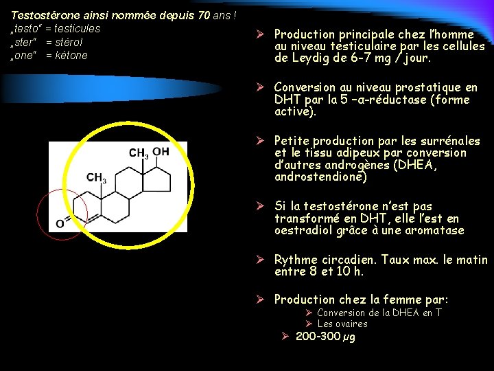 Testostérone ainsi nommée depuis 70 ans ! „testo“ = testicules „ster“ = stérol „one“