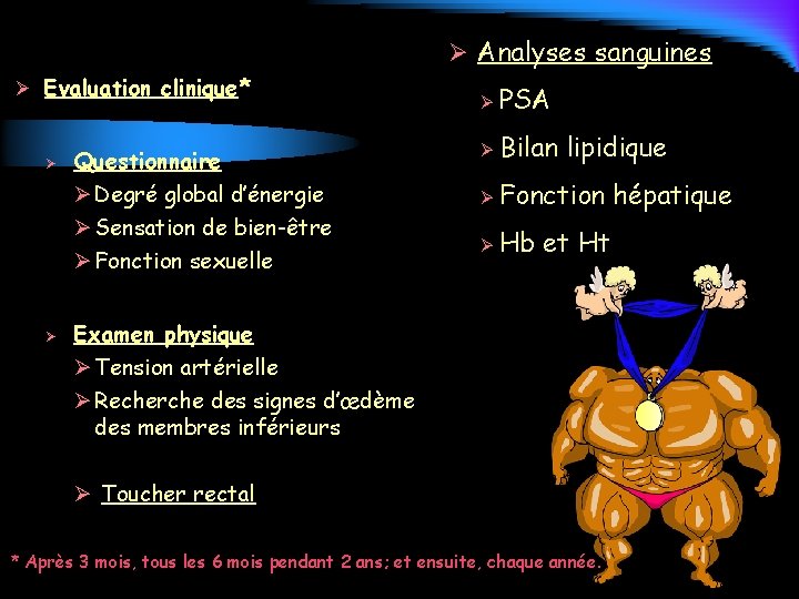 Ø Analyses sanguines Ø Evaluation clinique* Ø Ø Questionnaire Ø Degré global d’énergie Ø