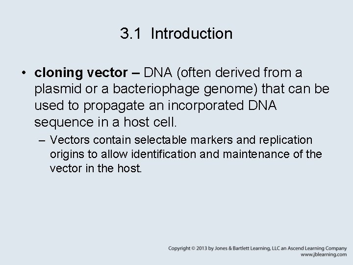 3. 1 Introduction • cloning vector – DNA (often derived from a plasmid or