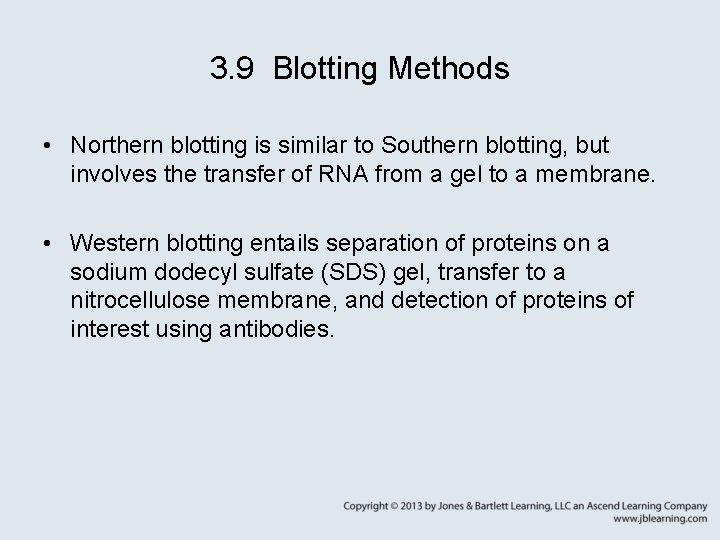 3. 9 Blotting Methods • Northern blotting is similar to Southern blotting, but involves