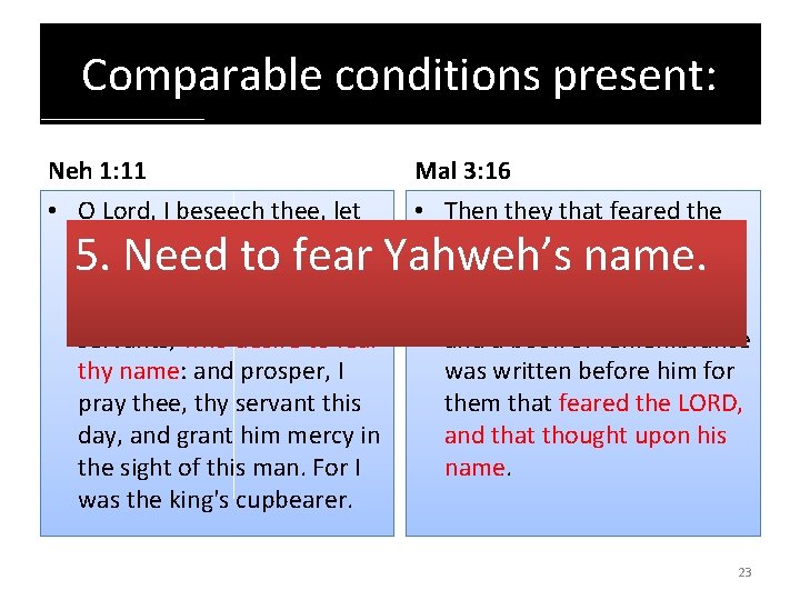 Comparable conditions present: Neh 1: 11 Mal 3: 16 • O Lord, I beseech