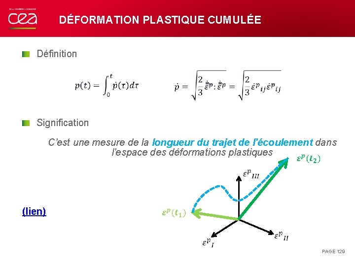 DÉFORMATION PLASTIQUE CUMULÉE Définition Signification C'est une mesure de la longueur du trajet de