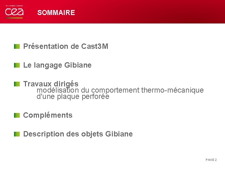 SOMMAIRE Présentation de Cast 3 M Le langage Gibiane Travaux dirigés modélisation du comportement