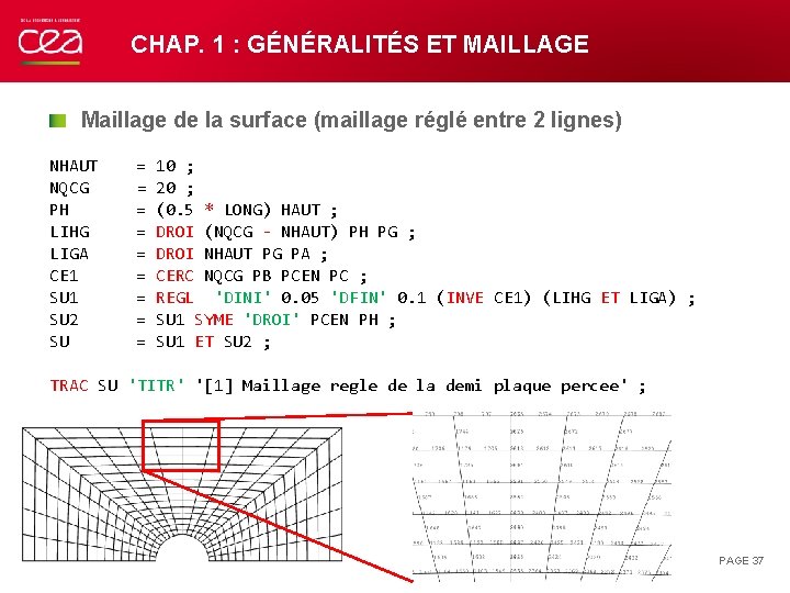 CHAP. 1 : GÉNÉRALITÉS ET MAILLAGE Maillage de la surface (maillage réglé entre 2