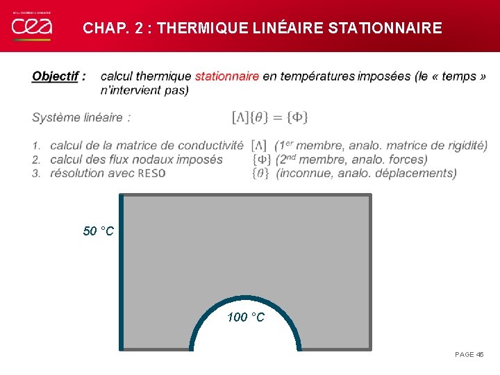 CHAP. 2 : THERMIQUE LINÉAIRE STATIONNAIRE 50 °C 100 °C PAGE 45 