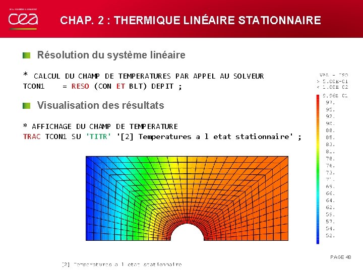 CHAP. 2 : THERMIQUE LINÉAIRE STATIONNAIRE Résolution du système linéaire * CALCUL DU CHAMP