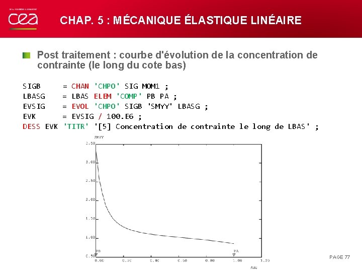 CHAP. 5 : MÉCANIQUE ÉLASTIQUE LINÉAIRE Post traitement : courbe d'évolution de la concentration